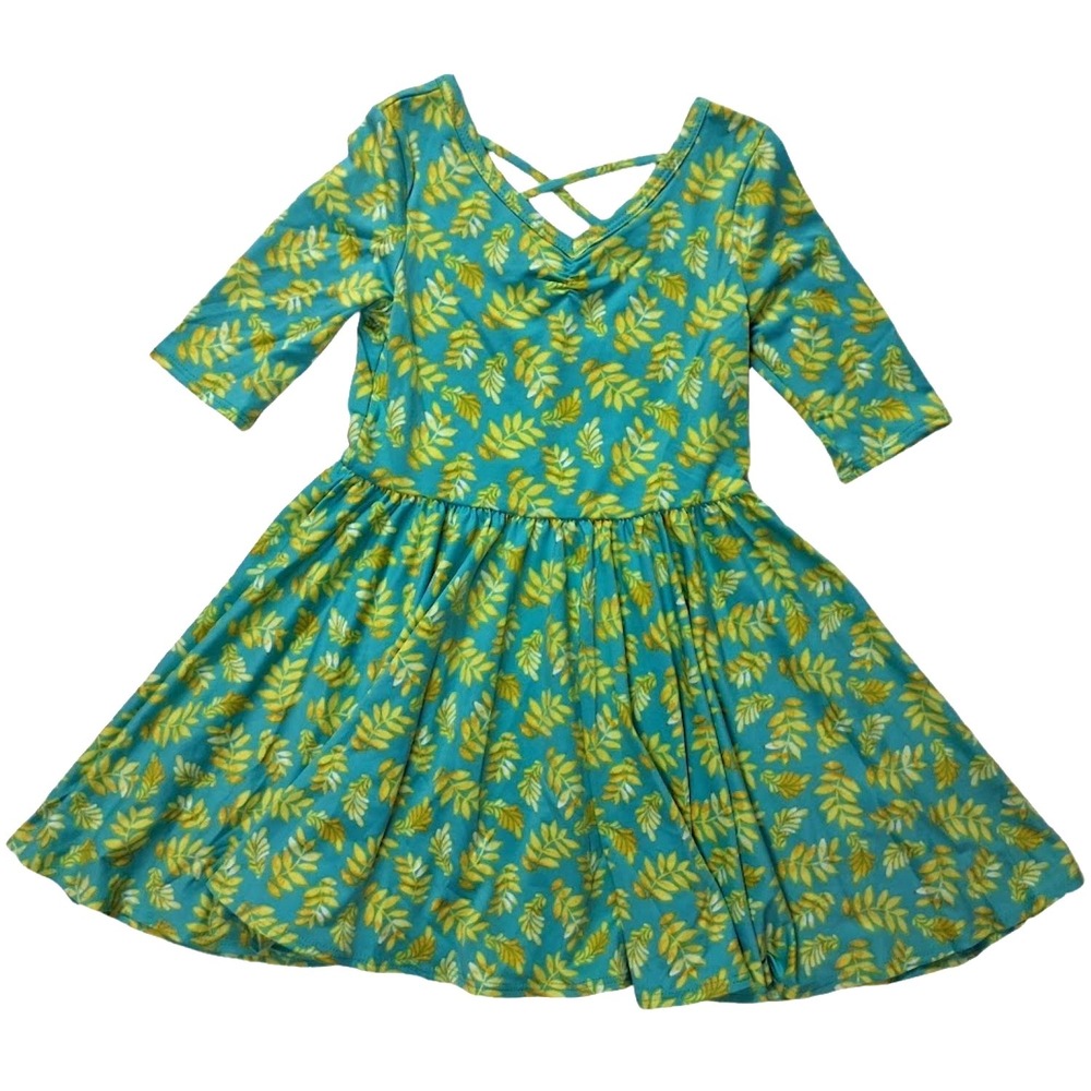 Dot Smile Girls 3 4 Green Leaves Ballerina Twirl Dress 3/4 Sleeve NWT